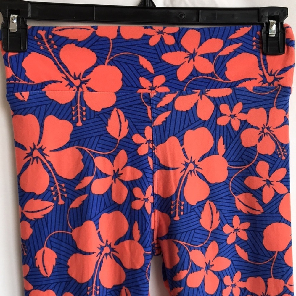 LuLaRoe orange/blue/black floral leggings, S/M - Picture 3 of 8
